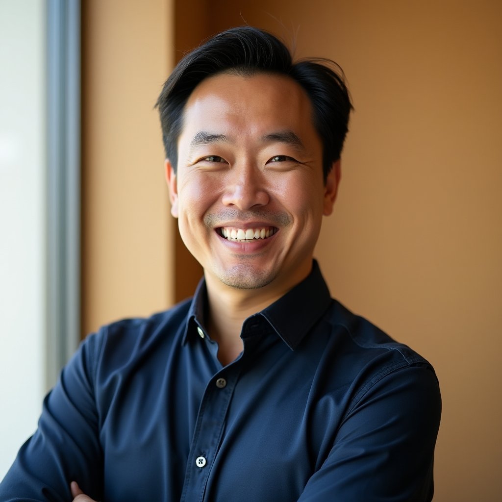 Marcus Chen, Operations Director, a 45-year-old Asian-American man in business casual attire smiling confidently